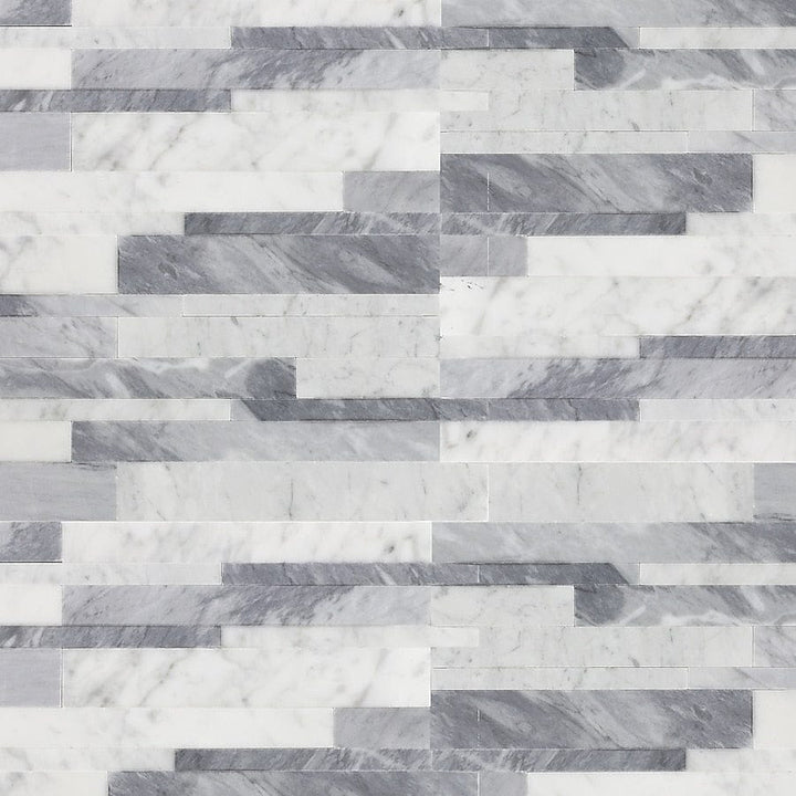 Peel&Stick Mosaics Skyline Gray and White 12-in x 12-in Polished Natural Stone Marble Linear Peel and Stick Wall Tile (0.858-sq. ft/ Piece)