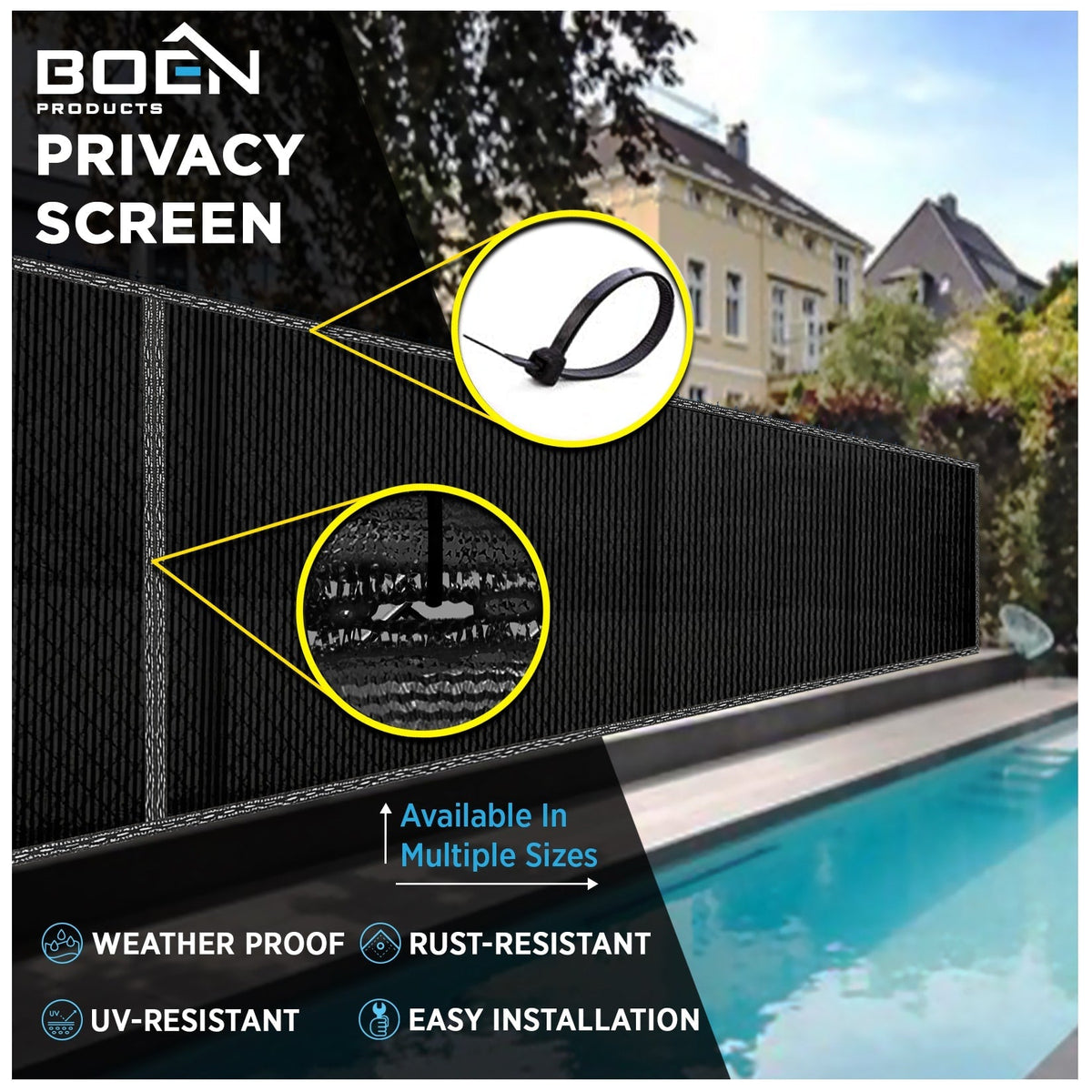 BOEN 6-ft H x 50-ft W Black Polyethelene Chain Link Fence Screen