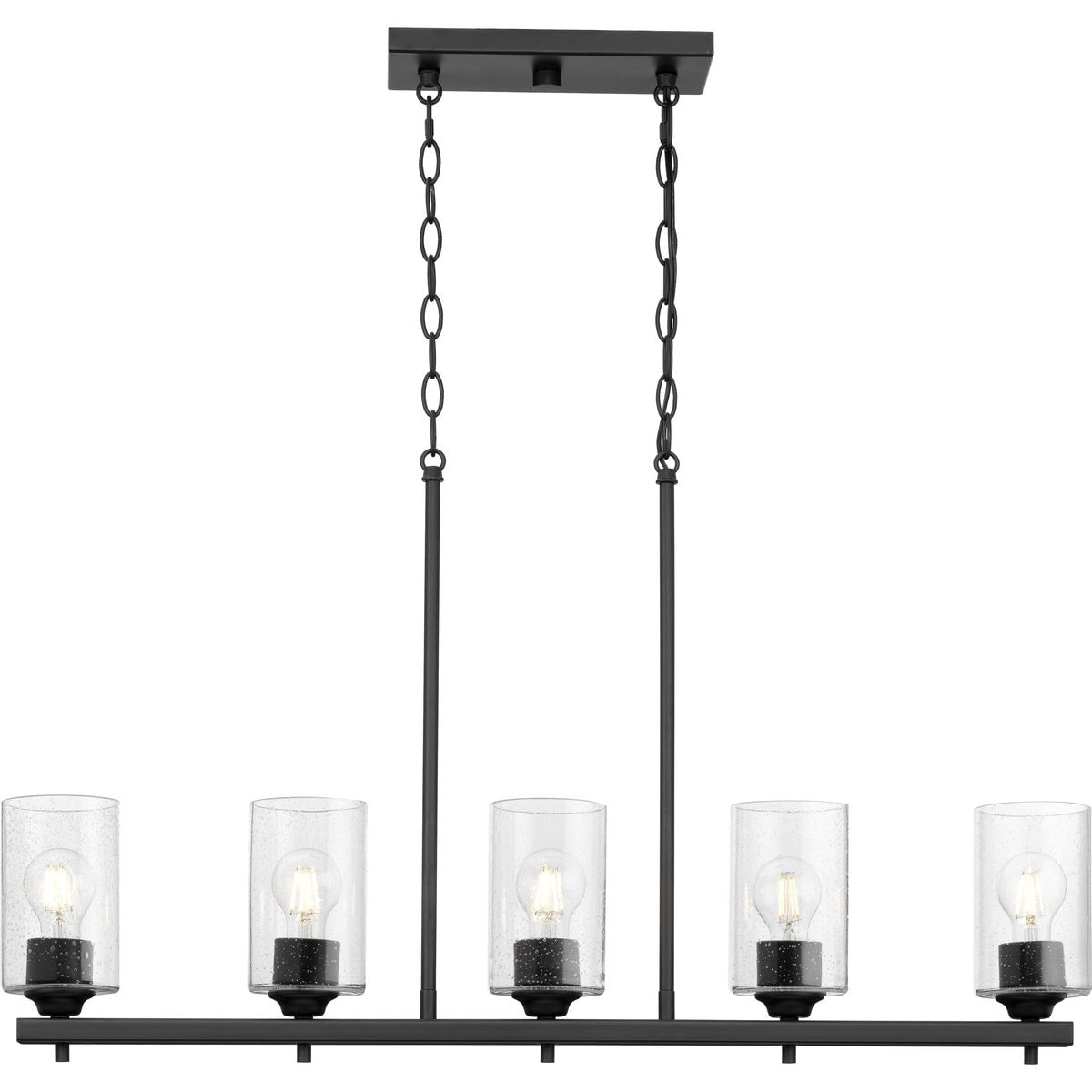 Progress Lighting Morehouse 5-Light Matte Black Modern/Contemporary Seeded Glass Linear Large Hanging Kitchen Island Light