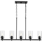 Progress Lighting Morehouse 5-Light Matte Black Modern/Contemporary Seeded Glass Linear Large Hanging Kitchen Island Light