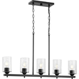 Progress Lighting Morehouse 5-Light Matte Black Modern/Contemporary Seeded Glass Linear Large Hanging Kitchen Island Light