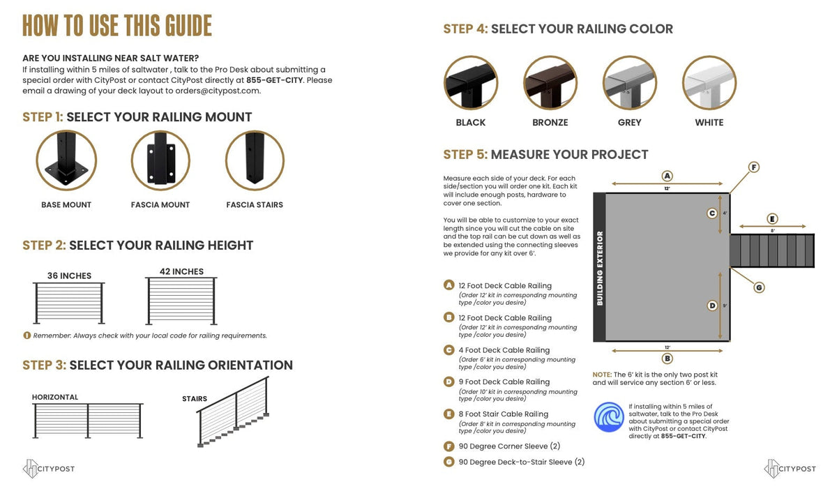 CityPost Deck Mount Black Steel Deck Cable Rail Kit