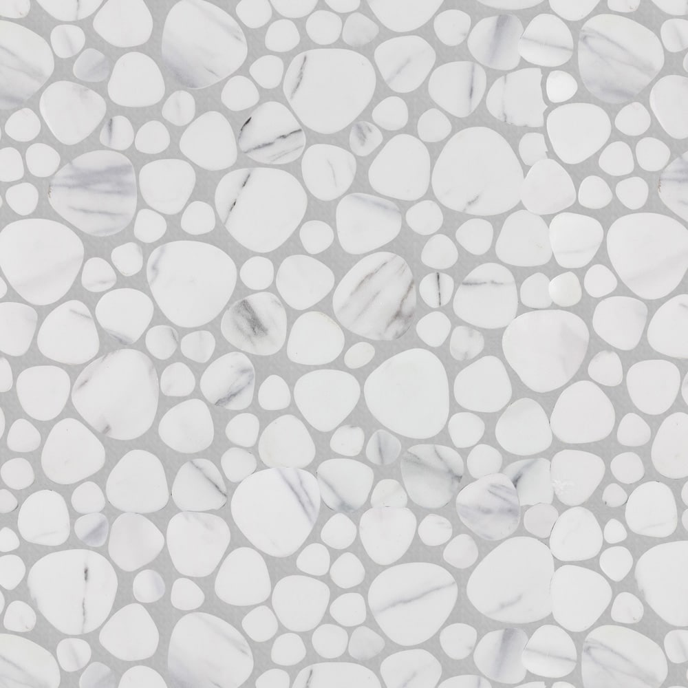 Elida Ceramica Stonescape White Marble 12-in x 12-in Carrara-Look Recycled Glass Pebble Mosaic Floor and Wall Tile (1.001-sq ft per Piece)