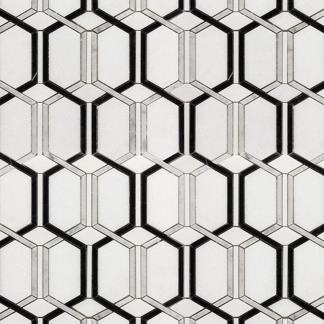 Boutique Stone Metro Sleek Black and White 11-in x 15-in Polished Natural Stone Marble Hexagon Patterned Floor and Wall Tile (0.933-sq. ft/ Piece)