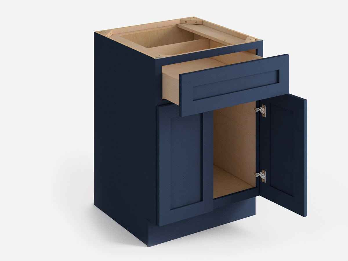 Valleywood Cabinetry 24-in W x 34.5-in H x 24-in D Marine Blue Birch 1-Drawer Base Ready To Assemble Plywood Cabinet (Flat Panel Shaker Style)