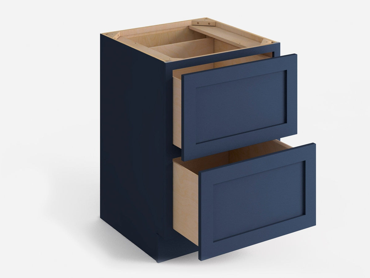 Valleywood Cabinetry 24-in W x 34.5-in H x 24-in D Marine Blue Birch 2-Drawer Base Ready To Assemble Plywood Cabinet (Flat Panel Style)