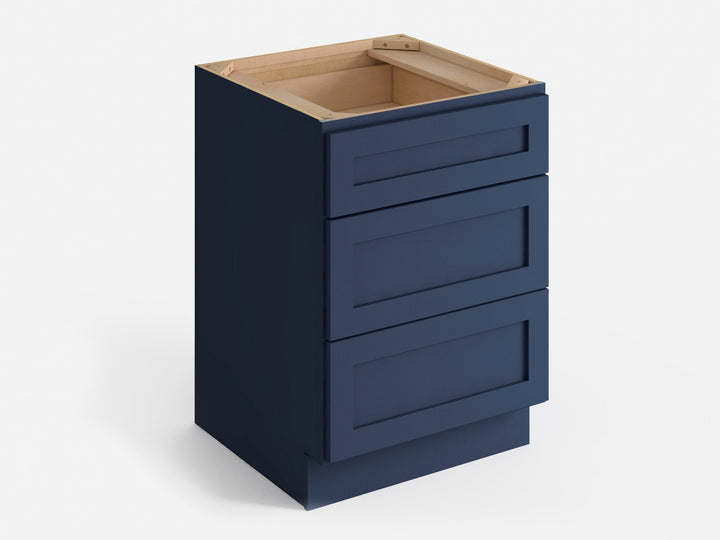 Valleywood Cabinetry 21-in W x 34.5-in H x 24-in D Marine Blue Birch 3-Drawer Base Ready To Assemble Plywood Cabinet (Flat Panel Style)