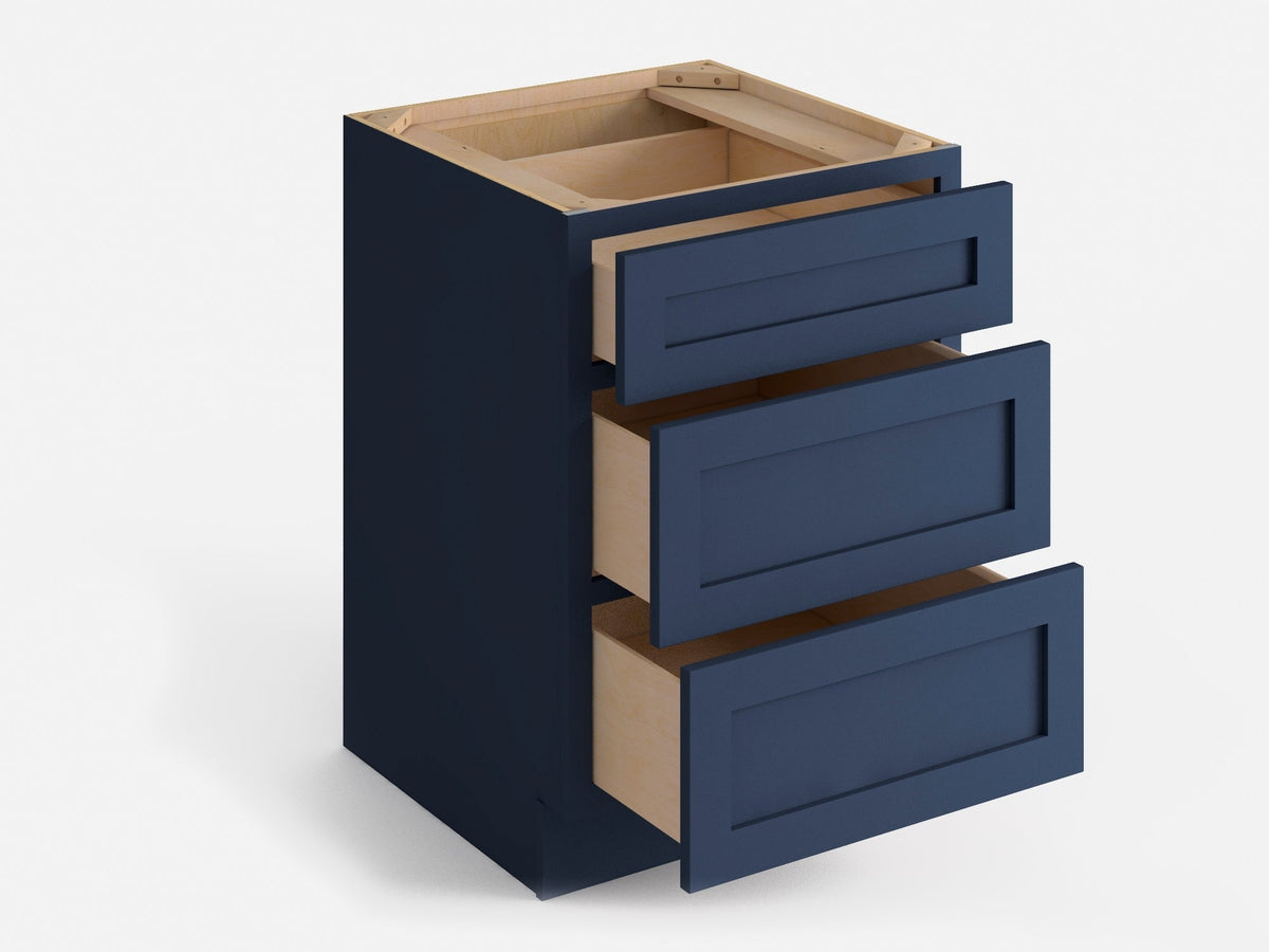 Valleywood Cabinetry 21-in W x 34.5-in H x 24-in D Marine Blue Birch 3-Drawer Base Ready To Assemble Plywood Cabinet (Flat Panel Style)