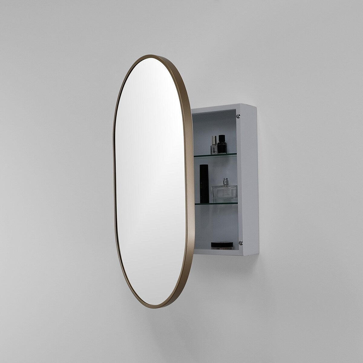 20-in x 30-in Surface Mount Gold Mirrored Oval Medicine Cabinet