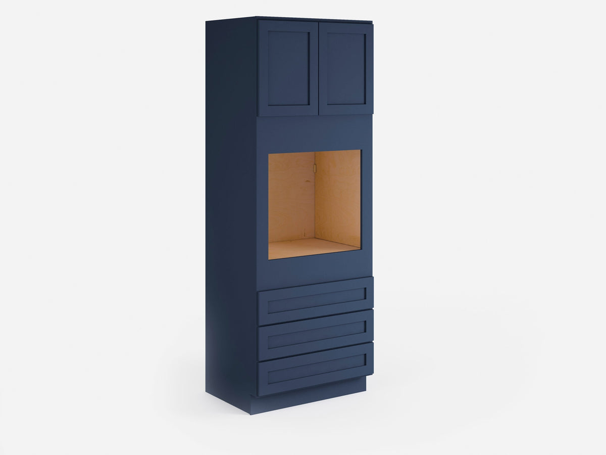 Valleywood Cabinetry 33-in W x 84-in H x 24-in D Marine Blue Birch 3-Drawers Single or Double Oven Pantry Ready To Assemble Plywood Cabinet (Flat Panel Shaker Style)
