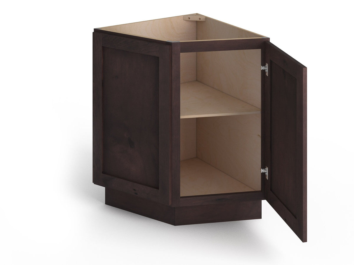 Valleywood Cabinetry 24-in W x 34.5-in H x 24-in D Rustic Hickory Diagonal Corner Base Ready To Assemble Plywood Cabinet (Flat Panel Shaker Style)