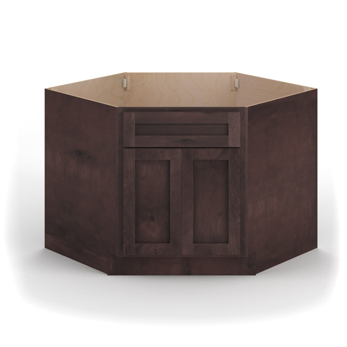 Valleywood Cabinetry 42-in W x 34.5-in H x 24-in D Rustic Hickory Diagonal 1-Drawer Corner Base Ready To Assemble Plywood Cabinet (Flat Panel Shaker Style)