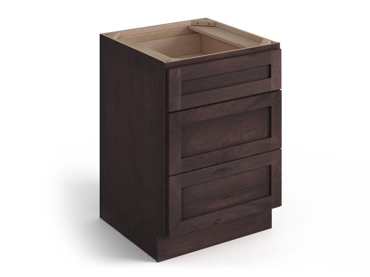 Valleywood Cabinetry 15-in W x 34.5-in H x 24-in D Rustic Hickory 3-Drawer Base Ready To Assemble Plywood Cabinet (Flat Panel Style)