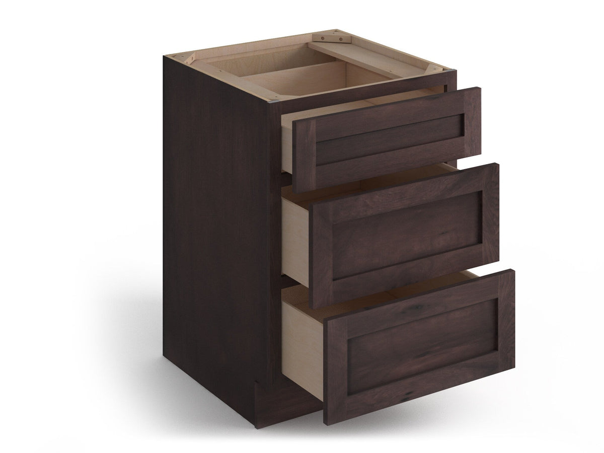 Valleywood Cabinetry 15-in W x 34.5-in H x 24-in D Rustic Hickory 3-Drawer Base Ready To Assemble Plywood Cabinet (Flat Panel Style)