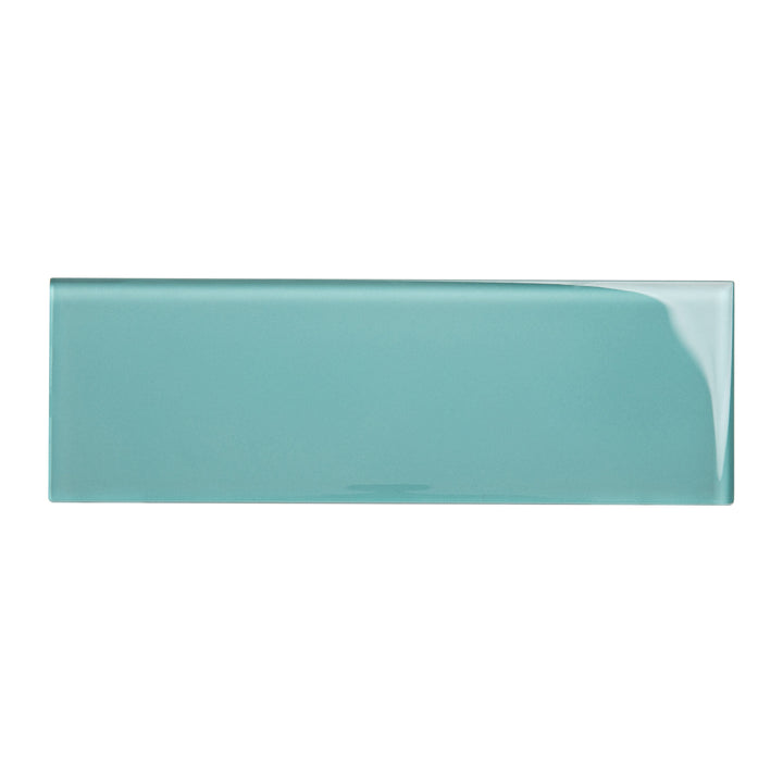 Giorbello (Sample) Teal 3-in x 9-in Glossy Glass Subway Wall Tile