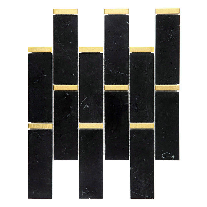 Giorbello Black and Gold 11-in x 12-in Polished Natural Stone Marble Linear Marble Look Floor Tile (4.8-sq. ft/ Carton)