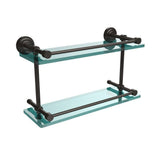 Dottingham 16 in. L x 8 in. H x 5 in. W 2-Tier Clear Glass Bathroom Shelf with Gallery Rail in Polished Nickel - Super Arbor