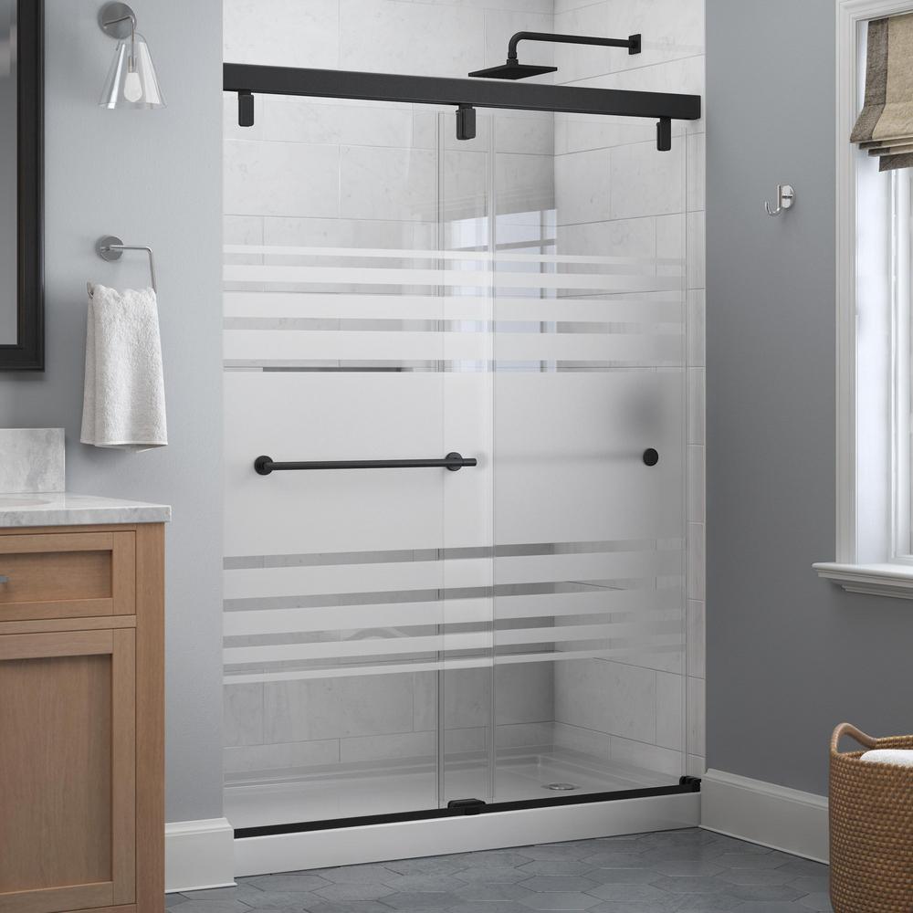 Lyndall 60 x 71-1/2 in. Frameless Mod Soft-Close Sliding Shower Door in Nickel with 1/4 in. (6mm) Transition Glass - Super Arbor