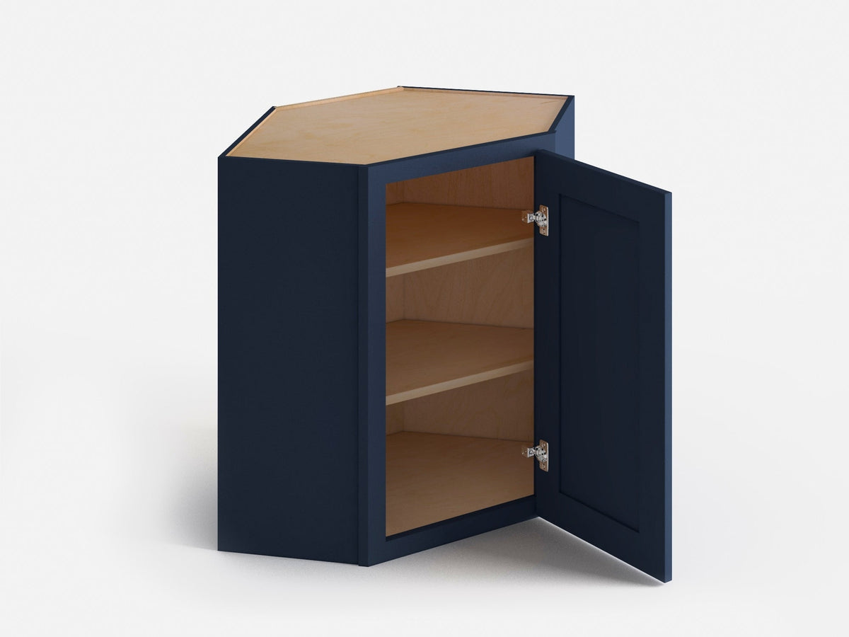 Valleywood Cabinetry 24-in W x 36-in H x 24-in D Marine Blue Birch Diagonal Corner Wall Ready To Assemble Plywood Cabinet (Flat Panel Shaker Style)