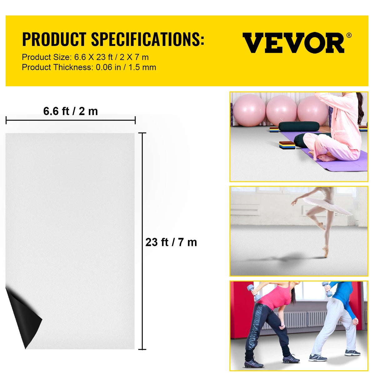 VEVOR 79.2-in W x 276-in L x 0.06-in T Interlocking PVC Plastic Gym Floor Roll (77.5-sq ft)