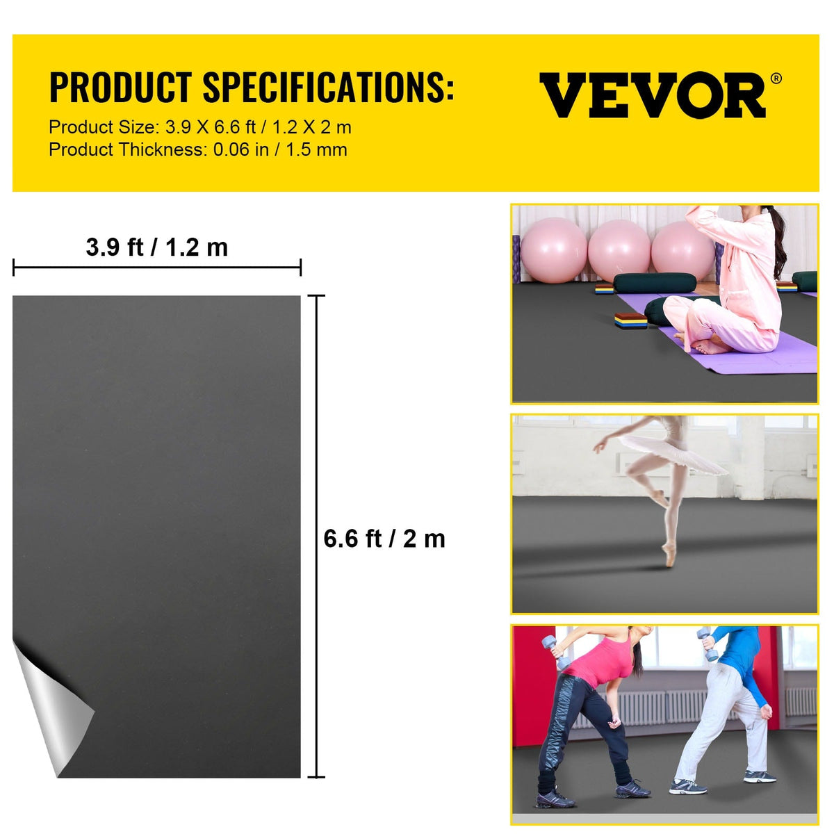 VEVOR 79.2-in W x 470.4-in L x 0.06-in T Interlocking PVC Plastic Gym Floor Roll (324.72-sq ft)