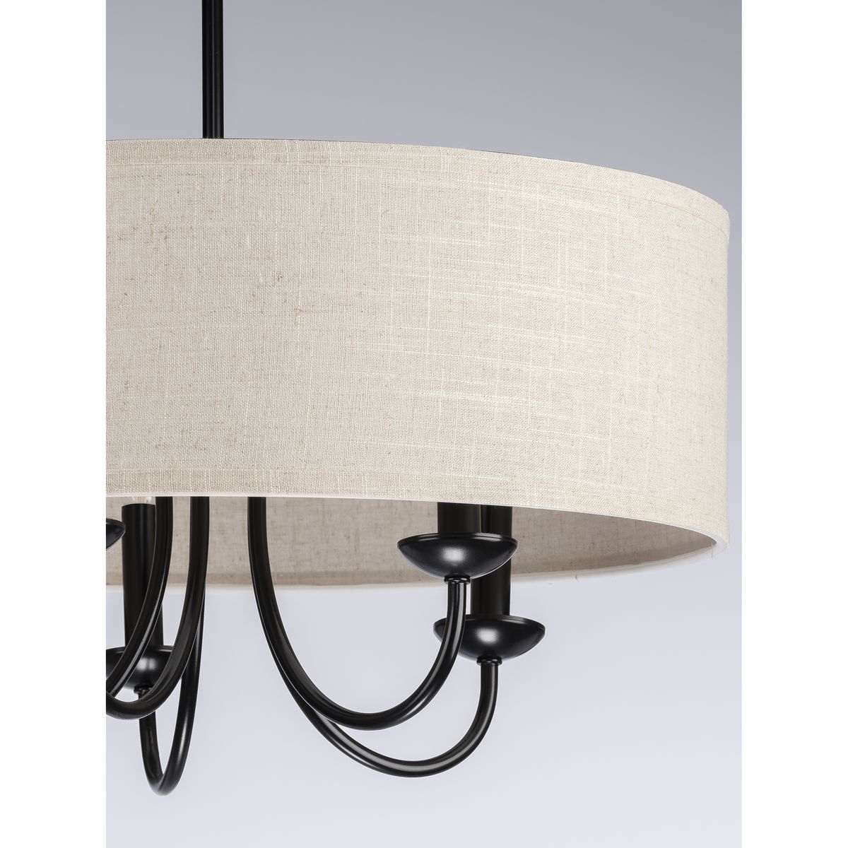 Progress Lighting Drum Shade 5-Light Matte Black Farmhouse Chandelier