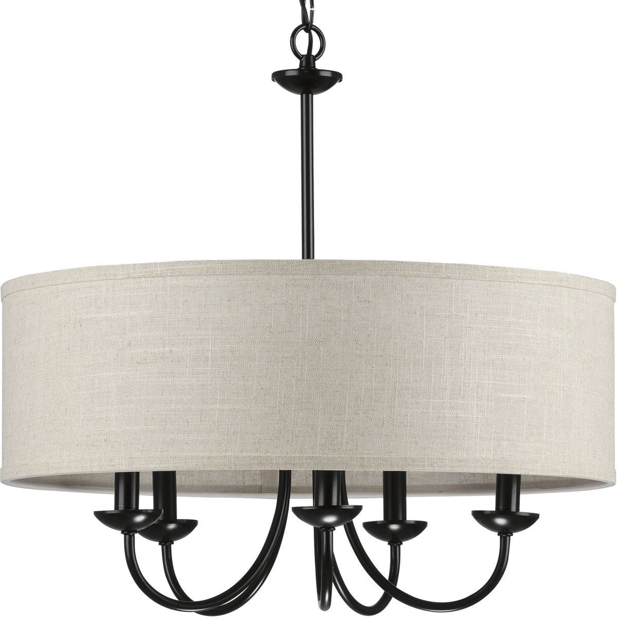 Progress Lighting Drum Shade 5-Light Matte Black Farmhouse Chandelier