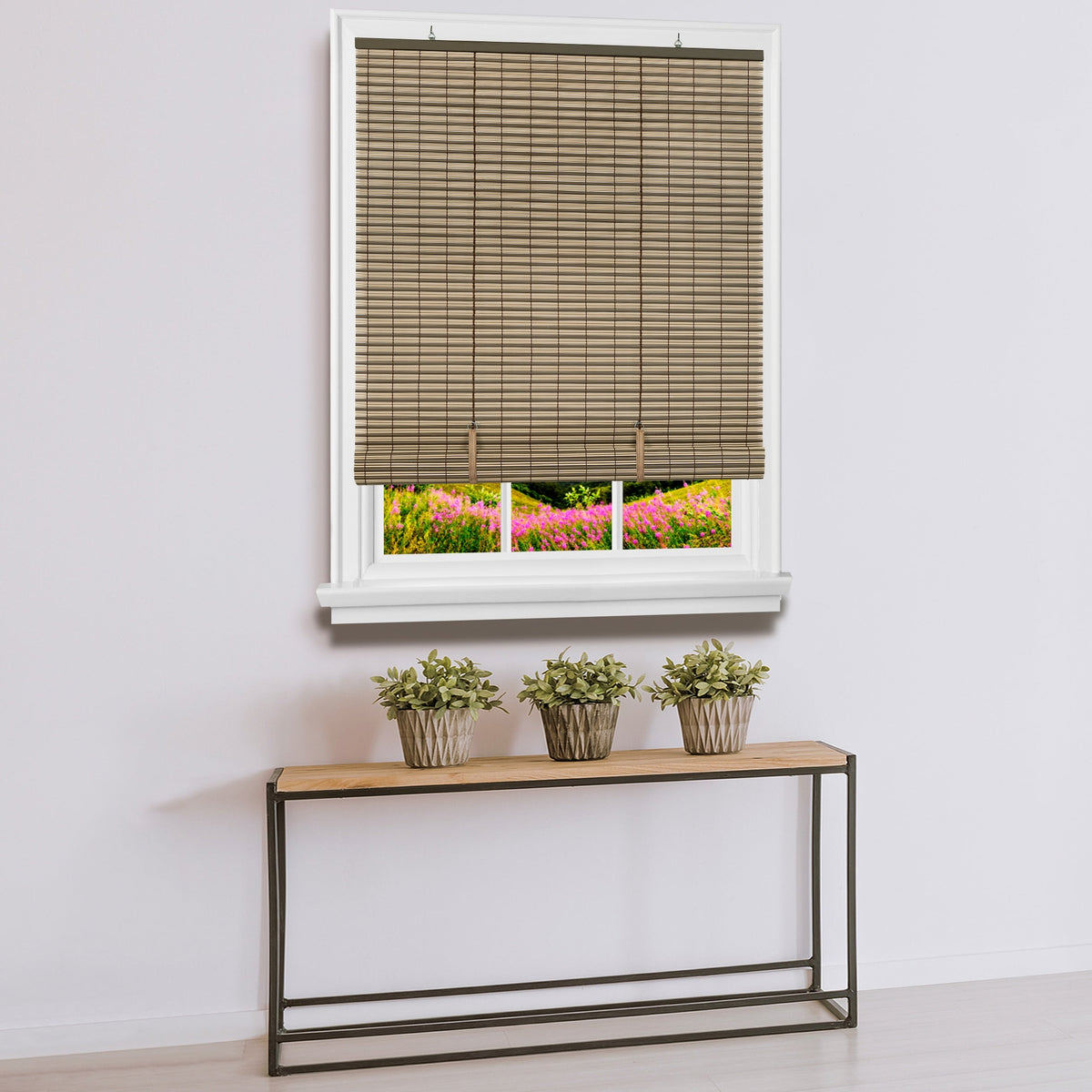 Achim Cordless Veranda 0.25-in Slat Width 30-in x 72-in Cordless Cocoa/Almond Vinyl Room Darkening Roll-Up Blinds