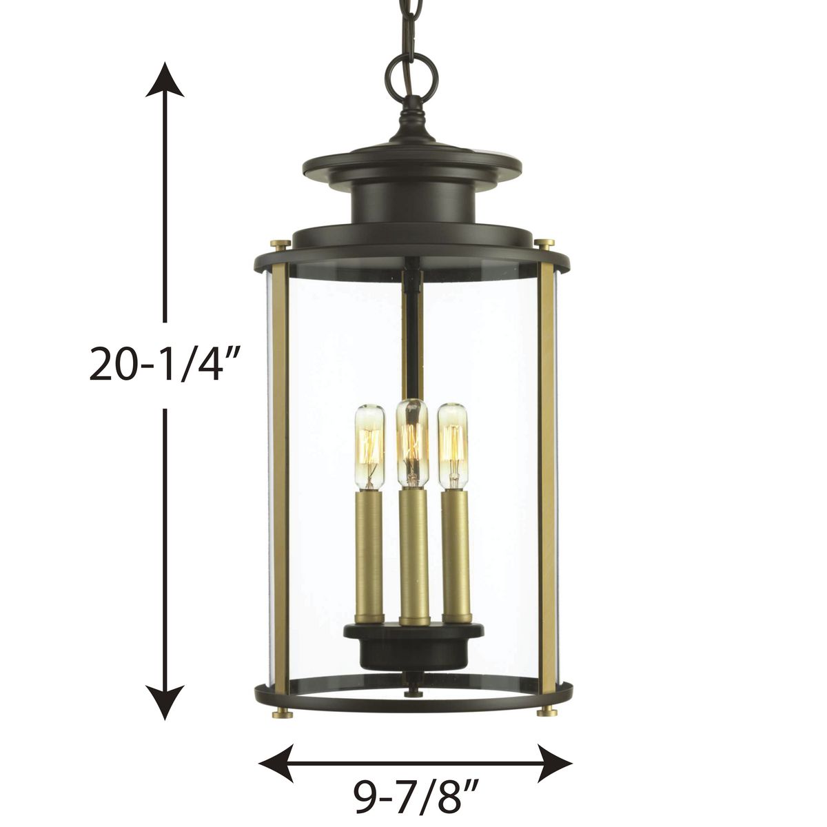 Progress Lighting Squire 3-Light Antique Bronze Traditional Clear Glass Lantern Mini Indoor/Outdoor Hanging Pendant Light