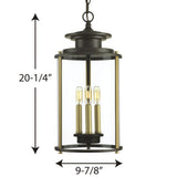 Progress Lighting Squire 3-Light Antique Bronze Traditional Clear Glass Lantern Mini Indoor/Outdoor Hanging Pendant Light