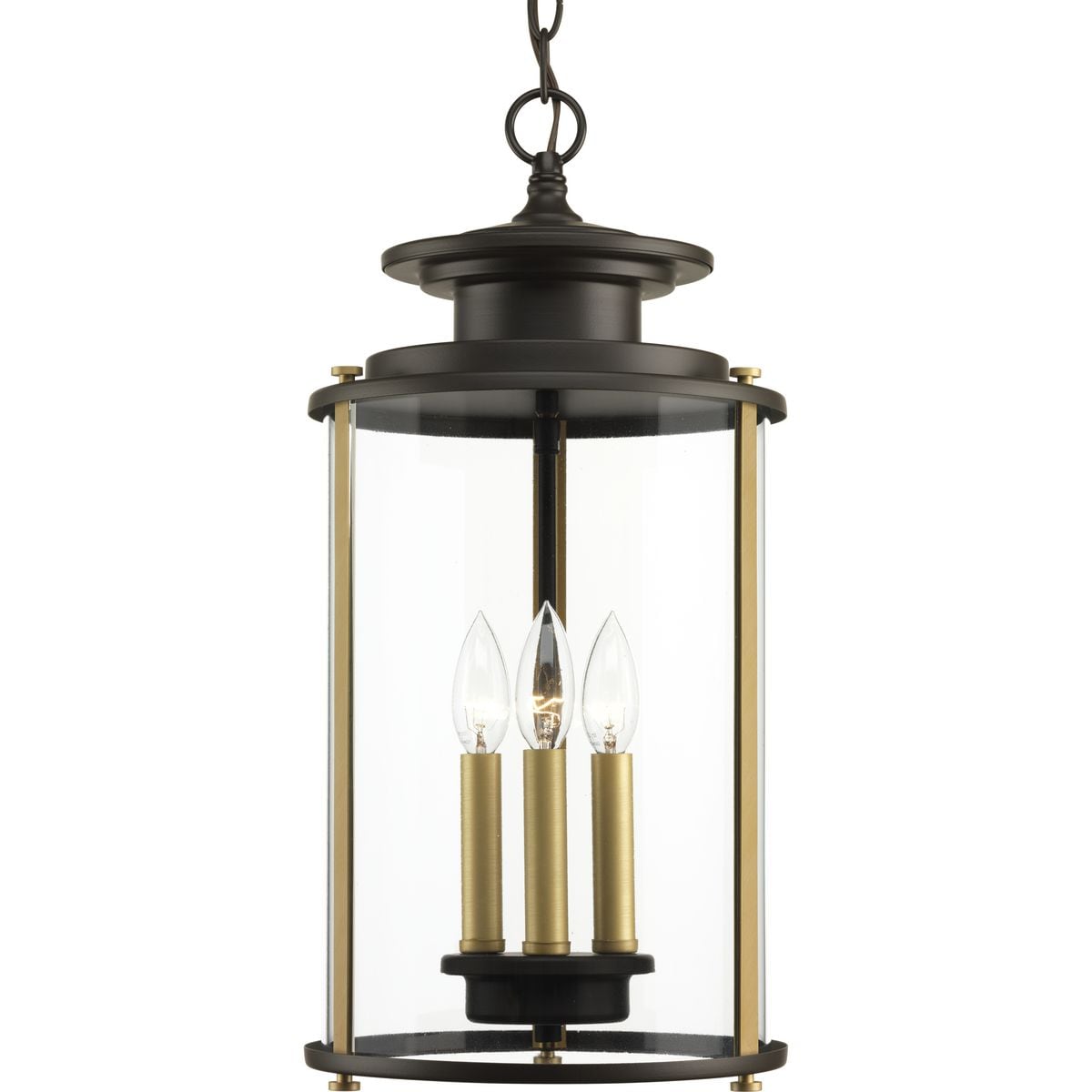 Progress Lighting Squire 3-Light Antique Bronze Traditional Clear Glass Lantern Mini Indoor/Outdoor Hanging Pendant Light