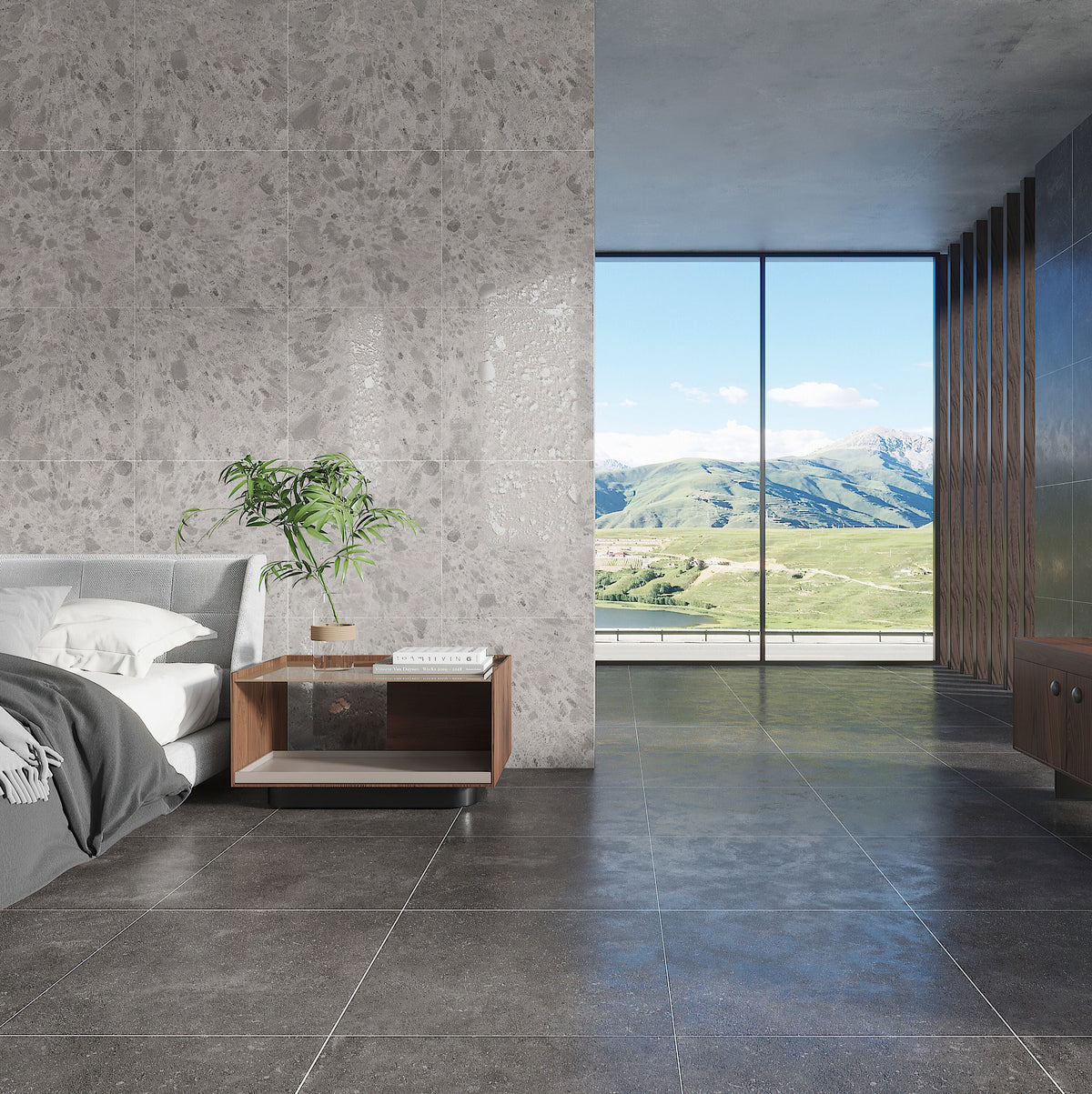 Giorbello (Sample) Ambience Natural Deep Gray 24-in x 24-in Matte Porcelain Stone Look Floor and Wall Tile