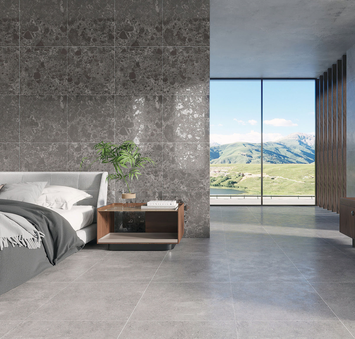 Giorbello (Sample) Ambience Terrazzo Deep Gray 24-in x 24-in Matte Porcelain Stone Look Floor and Wall Tile