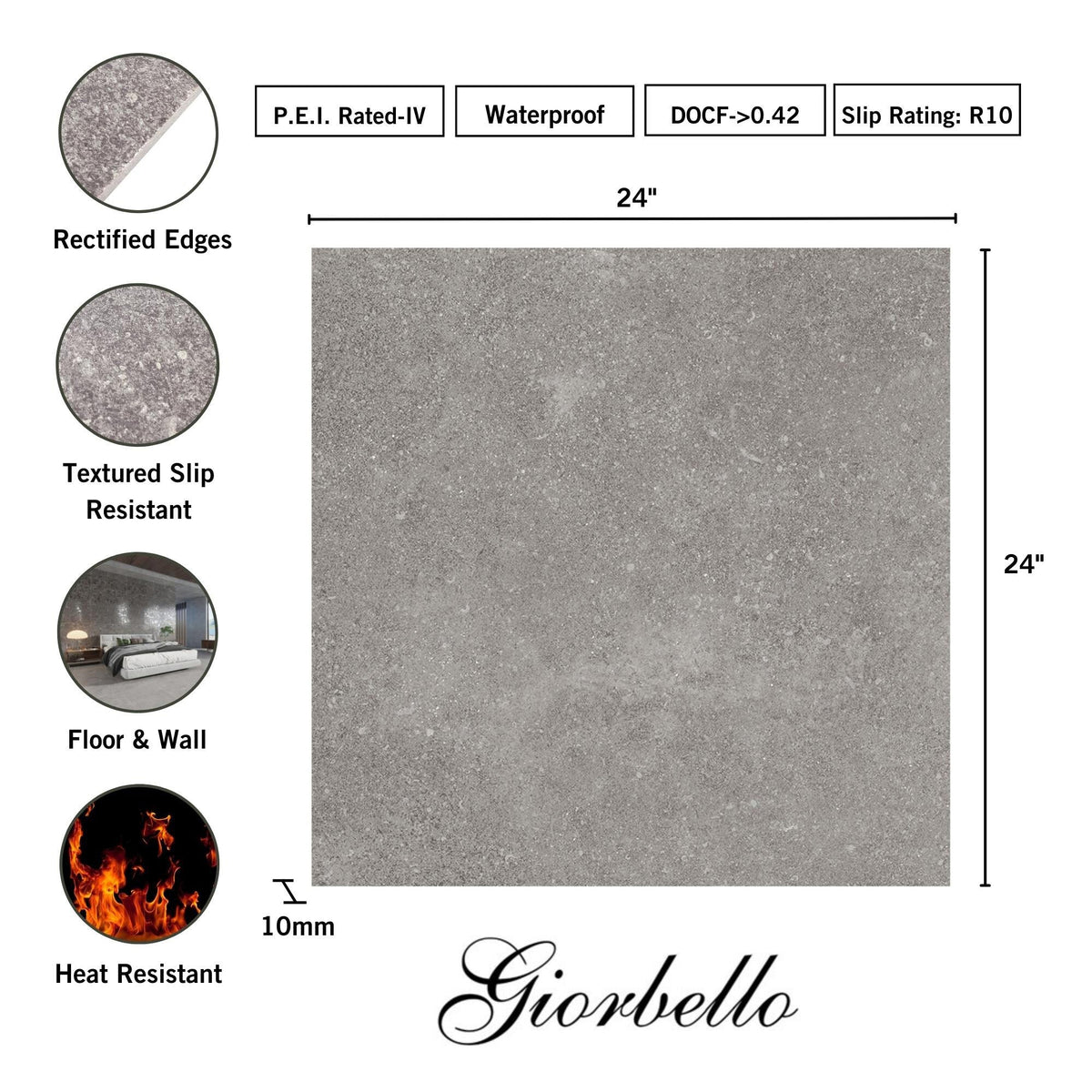 Giorbello Ambience Natural Gray 24-in x 24-in Matte Porcelain Stone Look Floor Tile (12-sq. ft/ Carton)