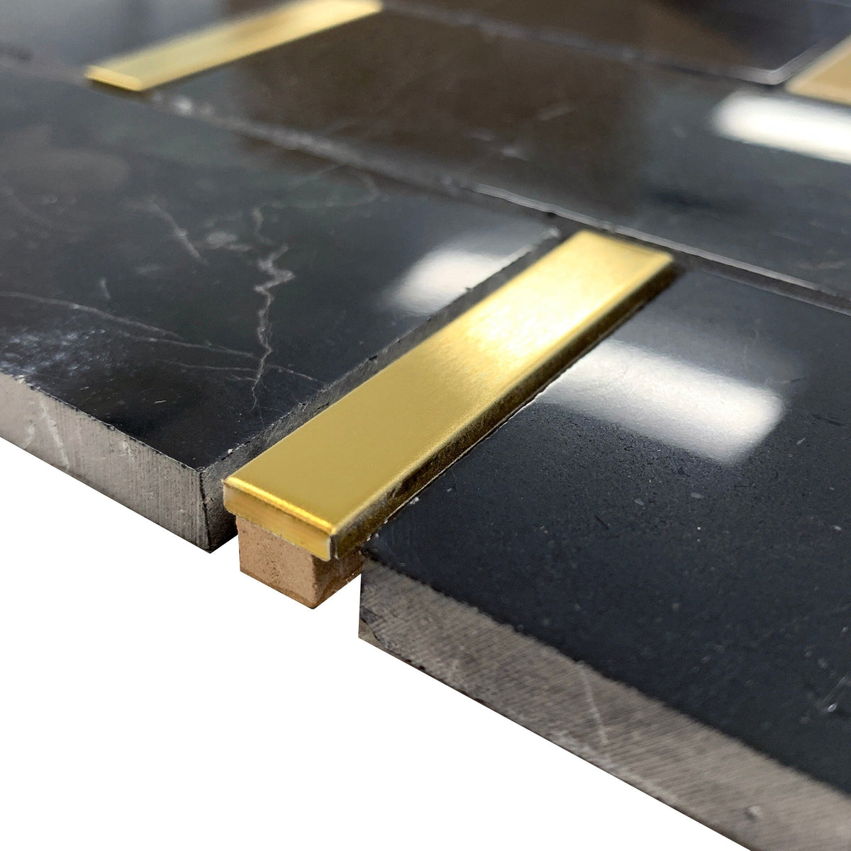 Giorbello Black and Gold 11-in x 12-in Polished Natural Stone Marble Linear Marble Look Floor Tile (4.8-sq. ft/ Carton)