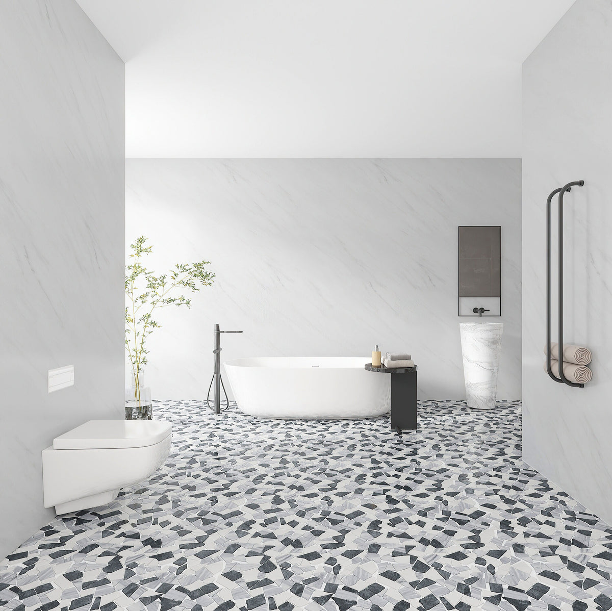 Giorbello Gray 12-in x 12-in Tumbled Natural Stone Marble Random Marble Look Floor Tile (5-sq. ft/ Carton)