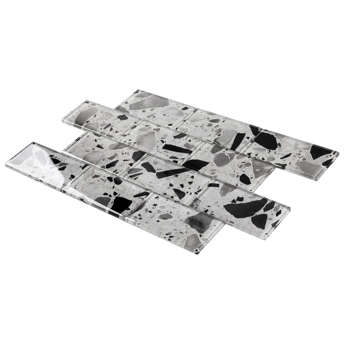 Giorbello (Sample) Silver Moonstone 3-in x 6-in Glossy Glass Stone Look Wall Tile