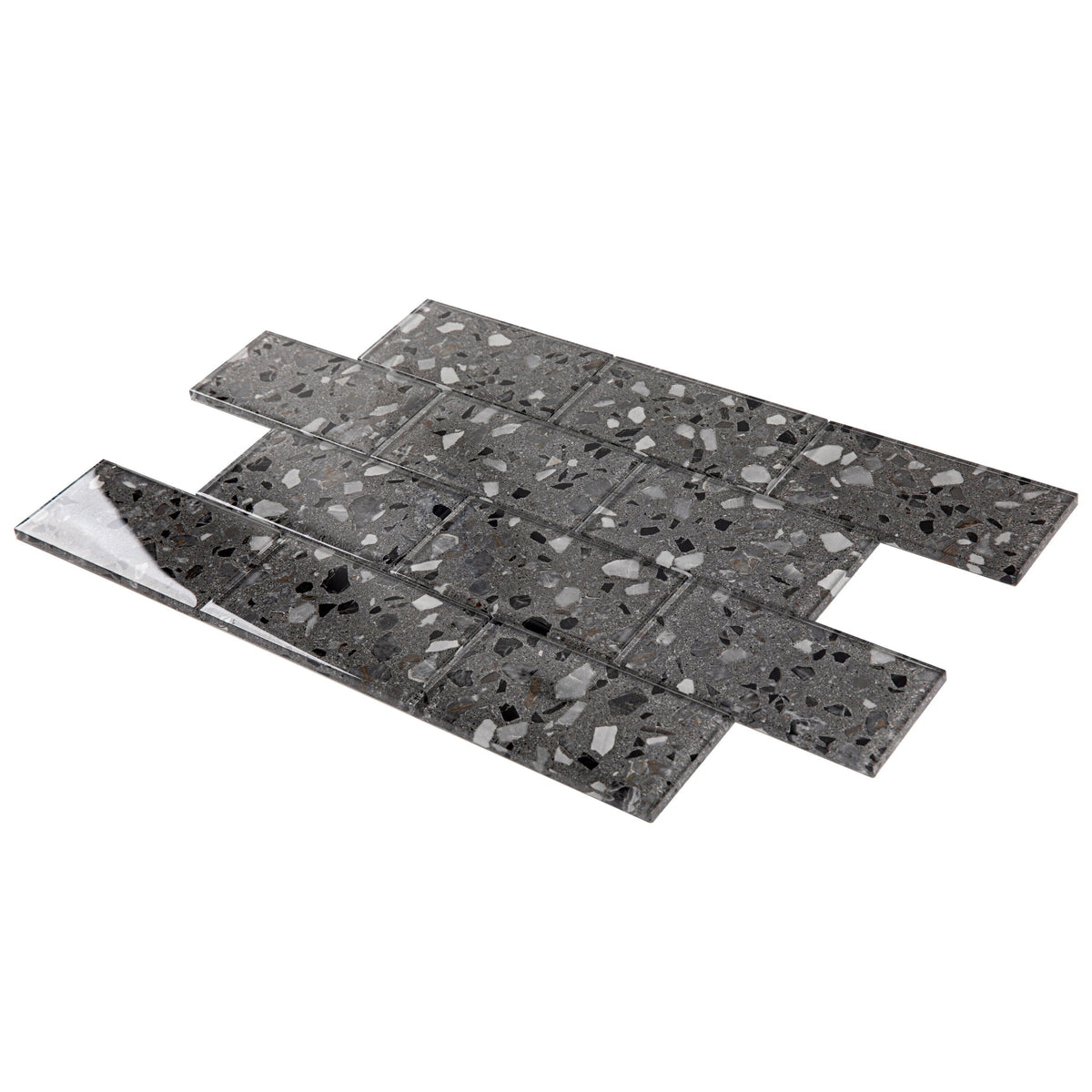 Giorbello (Sample) Gray Earthstone 3-in x 6-in Glossy Glass Stone Look Wall Tile