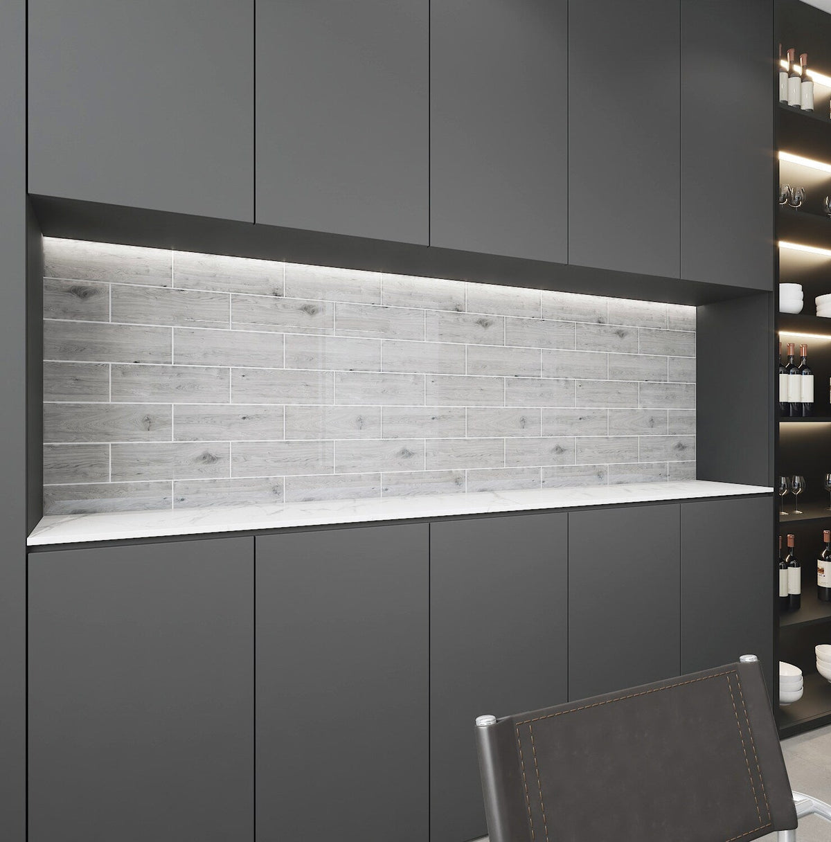 Giorbello Silver Cedar 4-in x 12-in Glossy Glass Wood Look Wall Tile (5-sq. ft/ Carton)