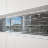 Giorbello (Sample) Platinum Oak 4-in x 12-in Glossy Glass Wood Look Wall Tile