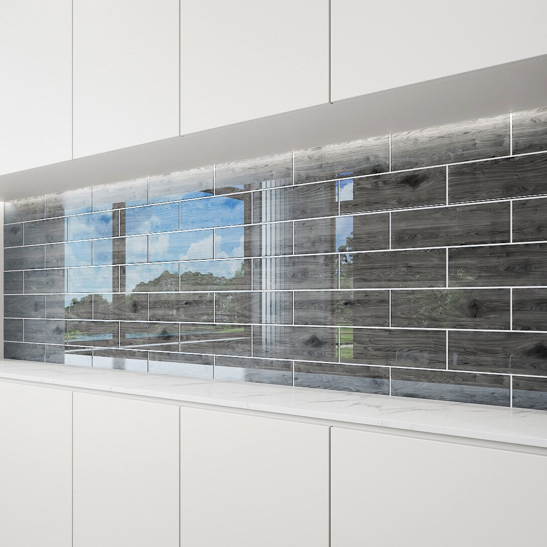 Giorbello Platinum Oak 4-in x 12-in Glossy Glass Wood Look Wall Tile (5-sq. ft/ Carton)