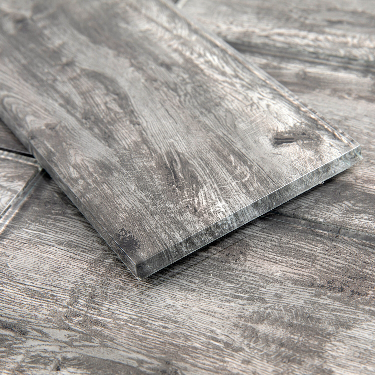 Giorbello (Sample) Platinum Oak 4-in x 12-in Glossy Glass Wood Look Wall Tile