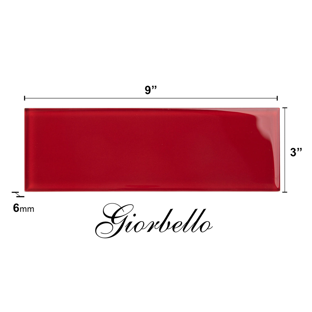 Giorbello Ruby Red 3-in x 9-in Glossy Glass Subway Wall Tile (5-sq. ft/ Carton)