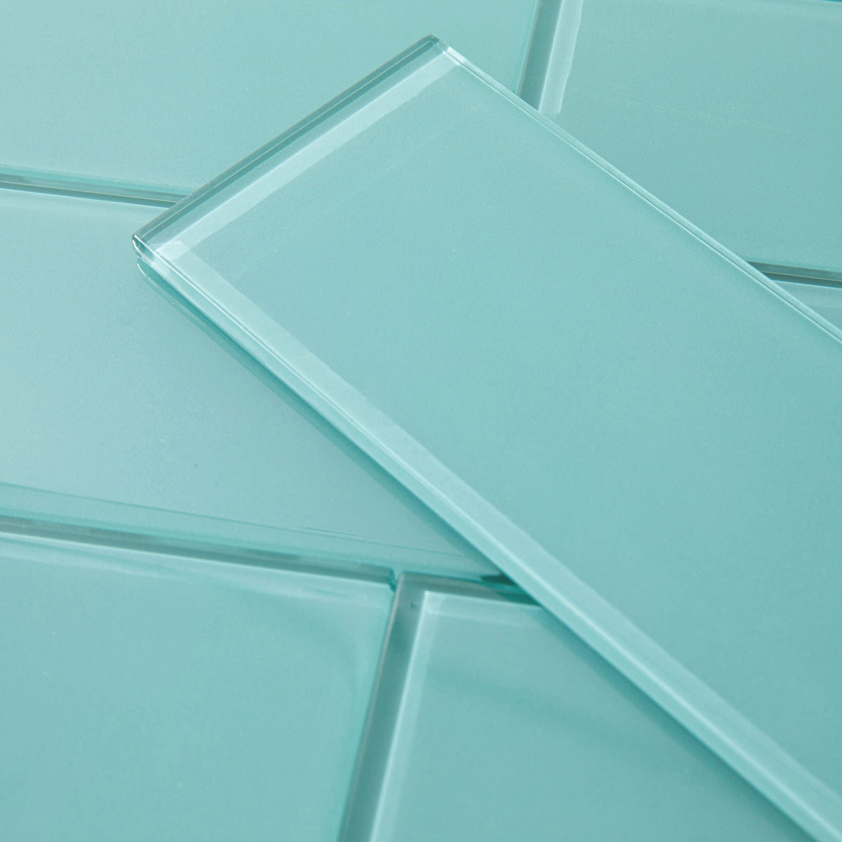 Giorbello Teal 3-in x 9-in Glossy Glass Subway Wall Tile (5-sq. ft/ Carton)