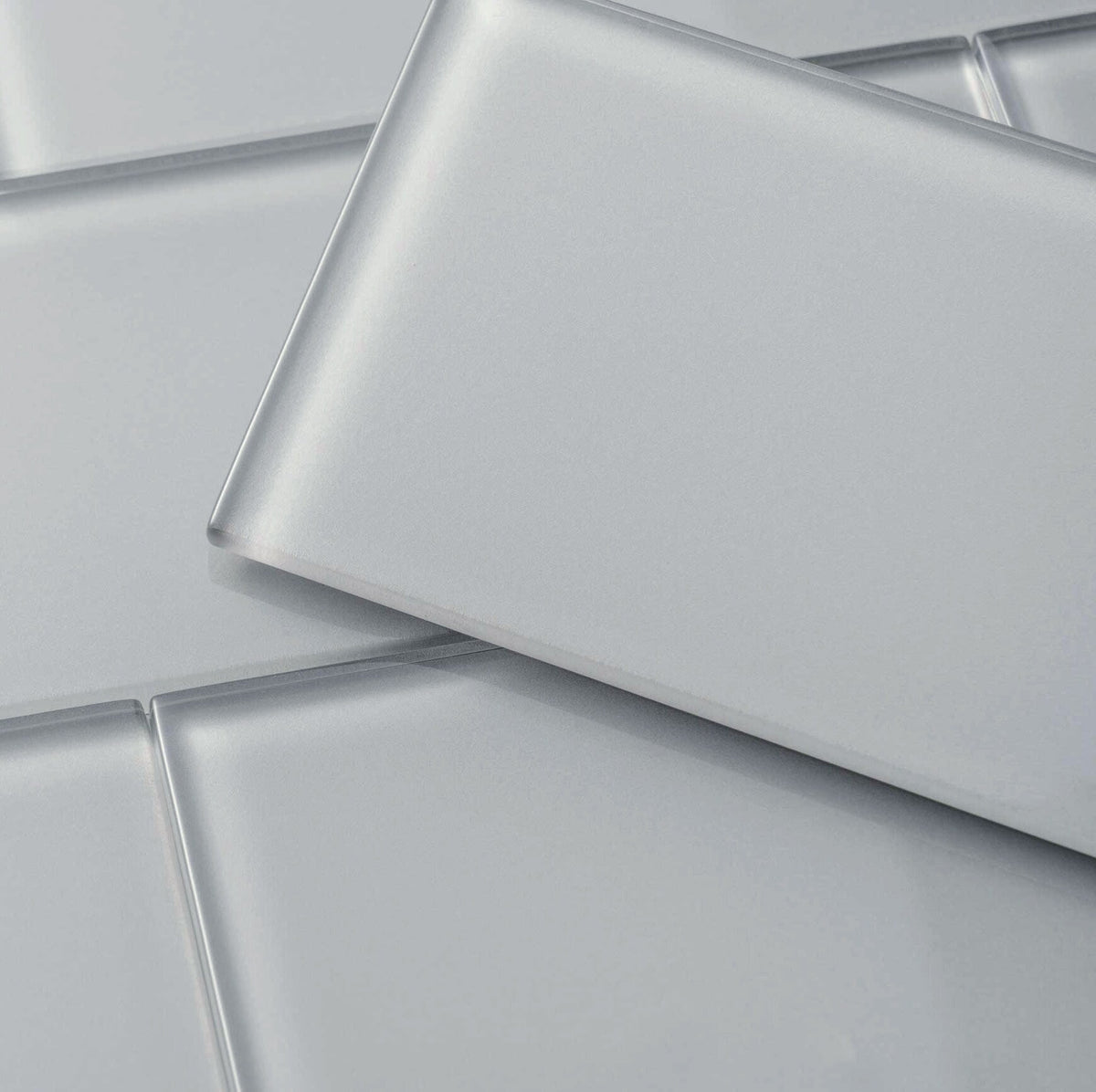Giorbello (Sample) True Gray 3-in x 9-in Glossy Glass Subway Wall Tile