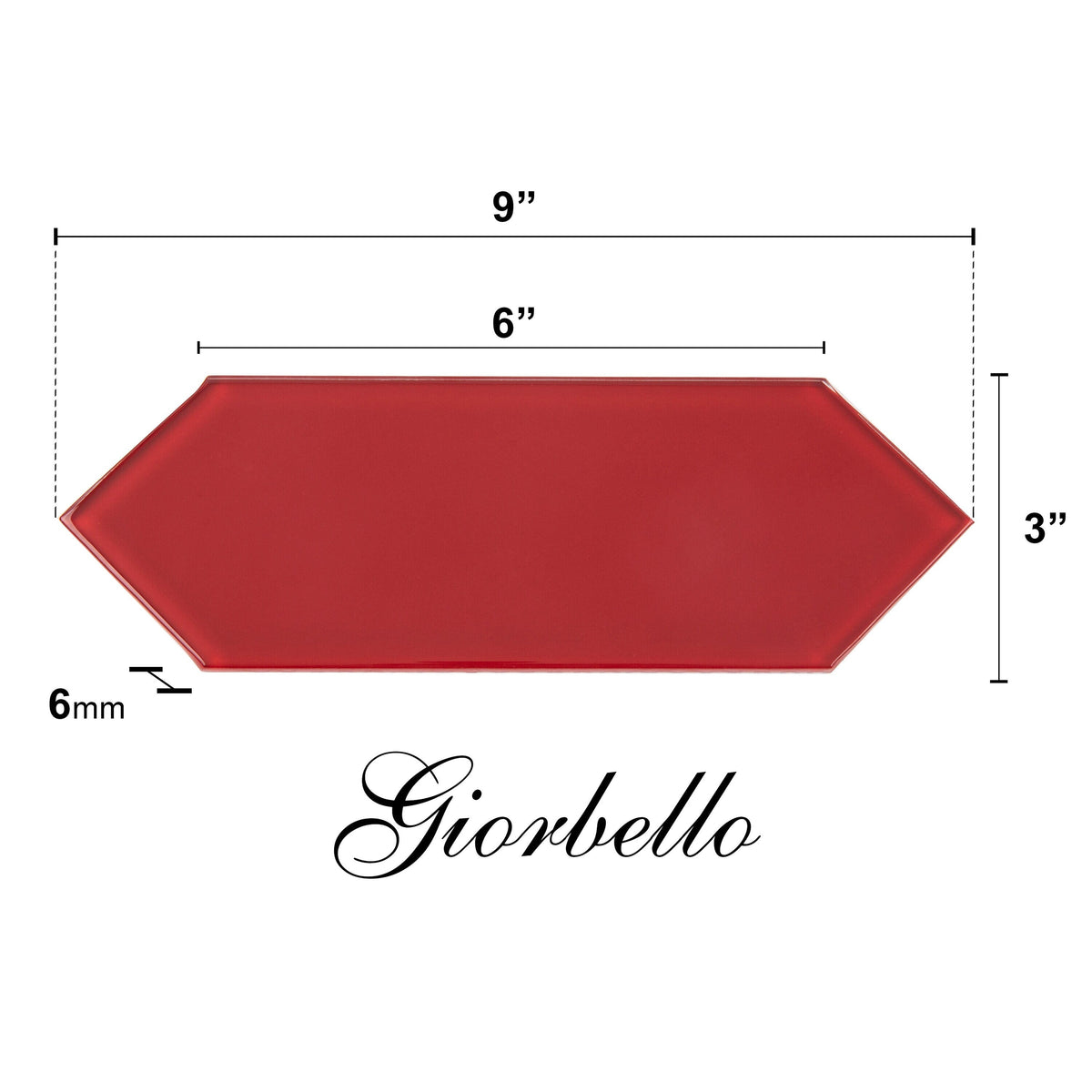 Giorbello (Sample) Ruby Red 3-in x 9-in Glossy Glass Subway Wall Tile