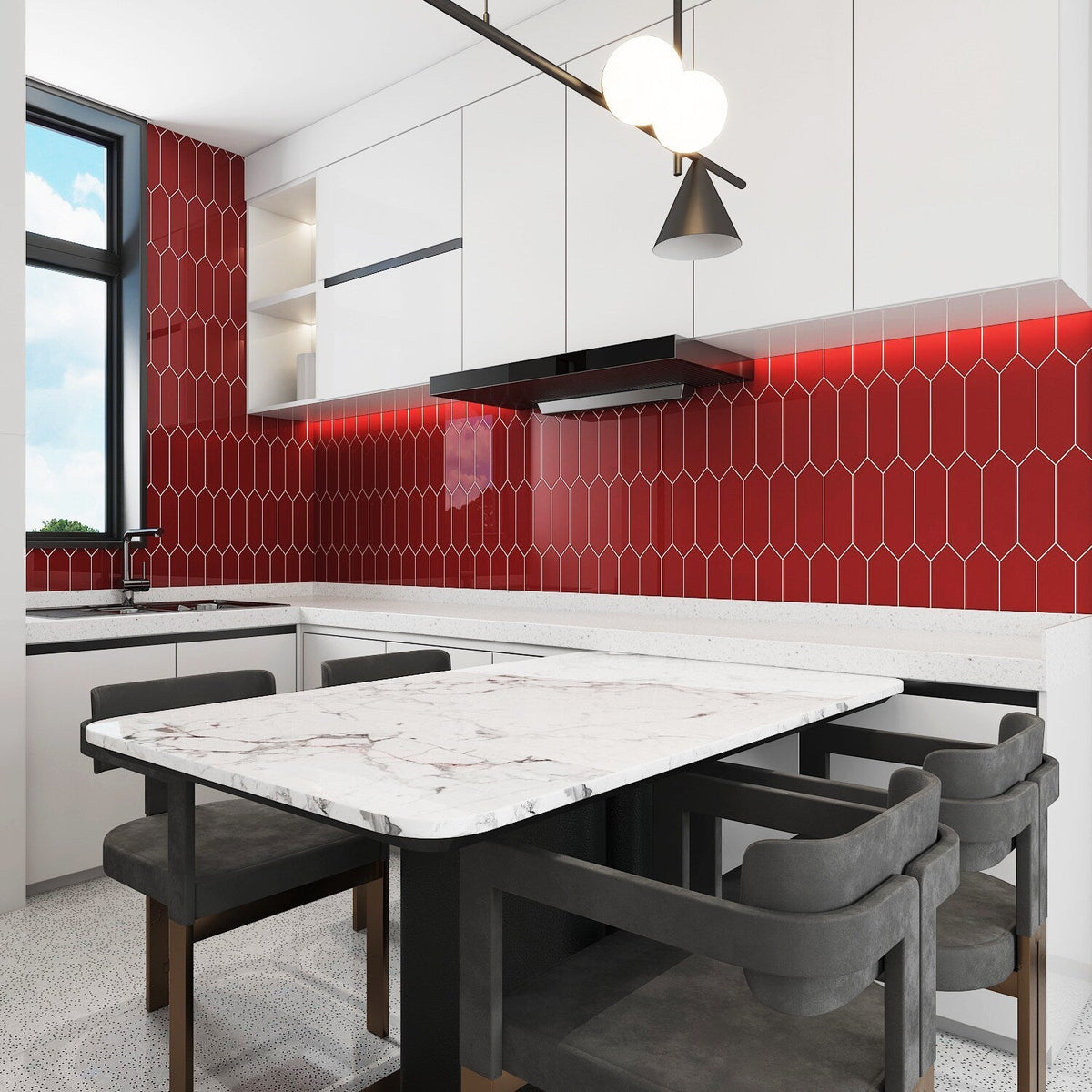 Giorbello Picket Hexagon Ruby Red 3-in x 9-in Glossy Glass Subway Wall Tile (5.8-sq. ft/ Carton)