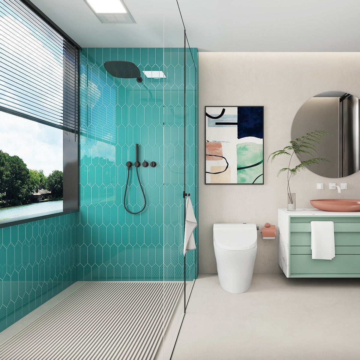 Giorbello Picket Hexagon Dark Teal 3-in x 9-in Glossy Glass Subway Wall Tile (5.8-sq. ft/ Carton)