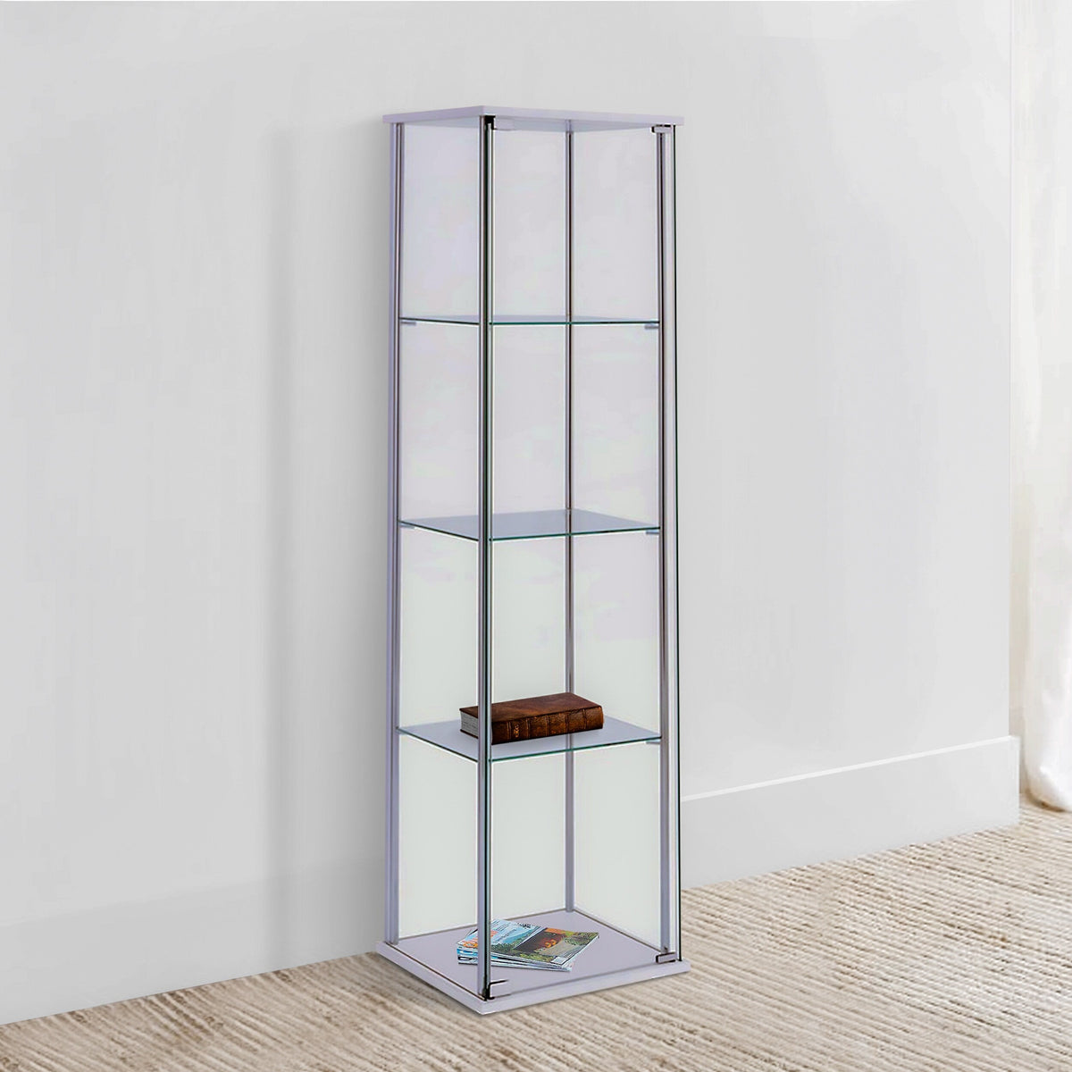 Benzara Contemporary/Modern Clear and White Metal Curio Cabinet