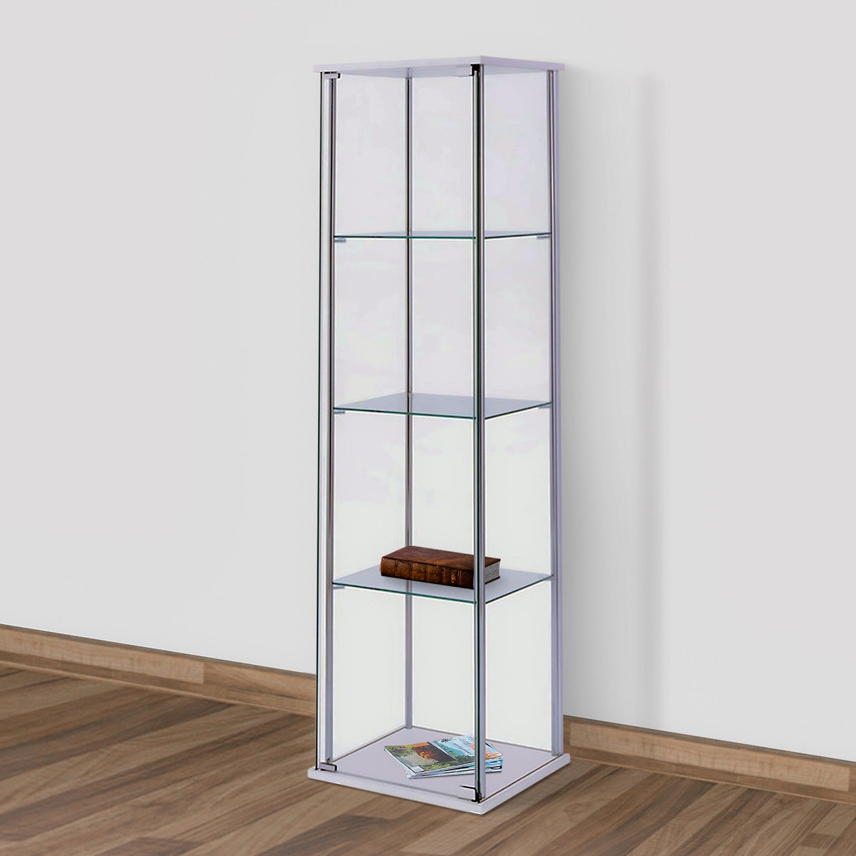 Benzara Contemporary/Modern Clear and White Metal Curio Cabinet